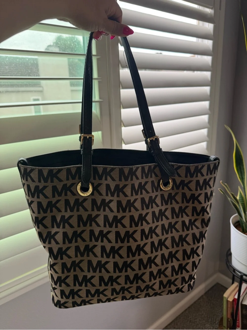 Michael Kors Tan Brown MK Logo Tote with Black Handles